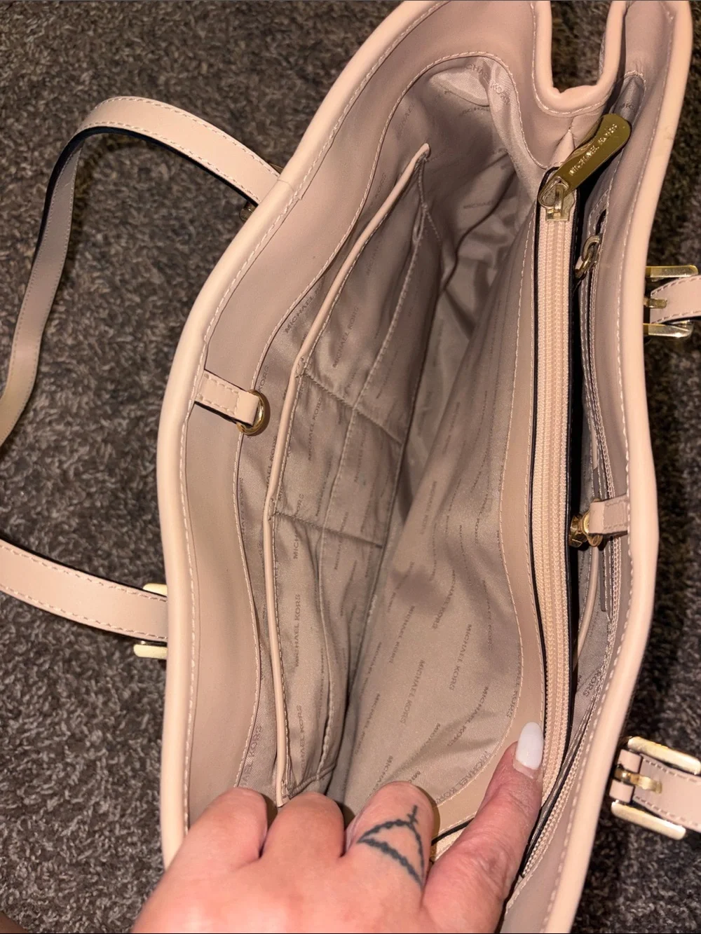 Authentic Michael Kors Light Pink Signature MK Tote with Gold Charm